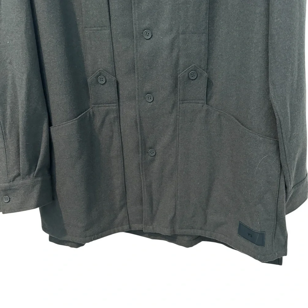 Y-3 Adidas Utilitarian Charcoal Gray Green Button-Up flannel Shirt Jacket